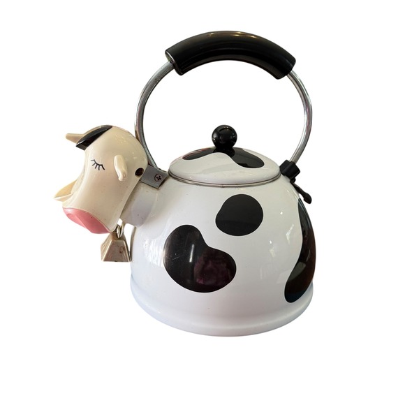 Vintage 1992 Kamenstein Cow Shaped Tea Pot Kettle Black White Enamel Cottagecore - Picture 1 of 11